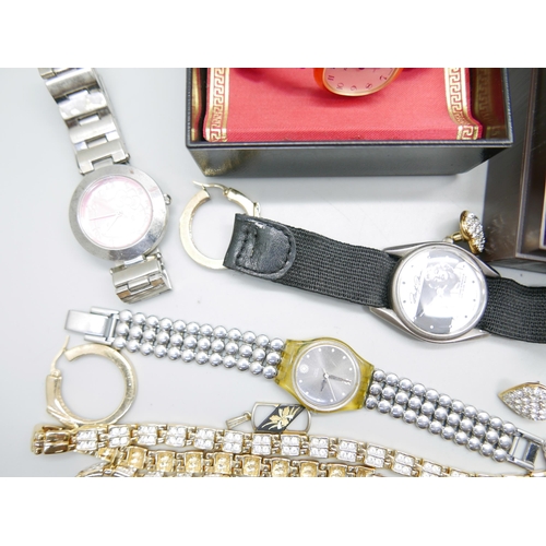 841 - Watches and jewellery including Kigu, a marcasite brooch and a Swatch watch