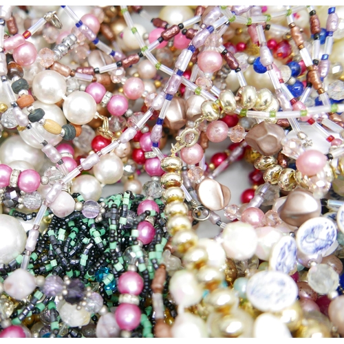 844 - Approximately 40 bead necklaces, Czech bead and plastic, old shop stock