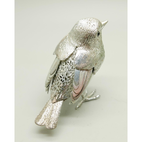 845 - Three Christofle Paris bird ornaments, a silver topped bottle (lid loose), a silver rimmed salt and ... 