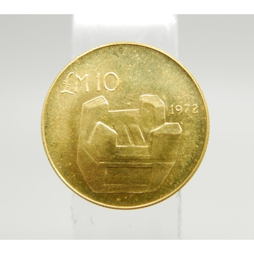 917 - A 1972 Malta 10 Lira gold coin, 6g