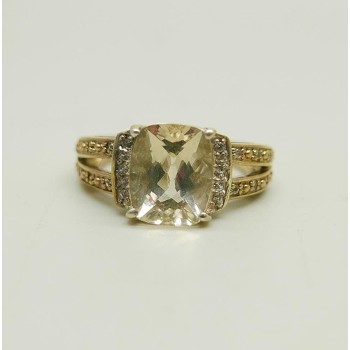 929 - A silver gilt, serenite and white topaz ring, N