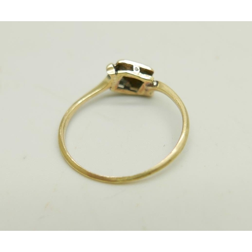 930 - An Art Deco 18ct gold, diamond and platinum ring,  1.5g, M, and a 9ct gold and onyx ring with letter... 