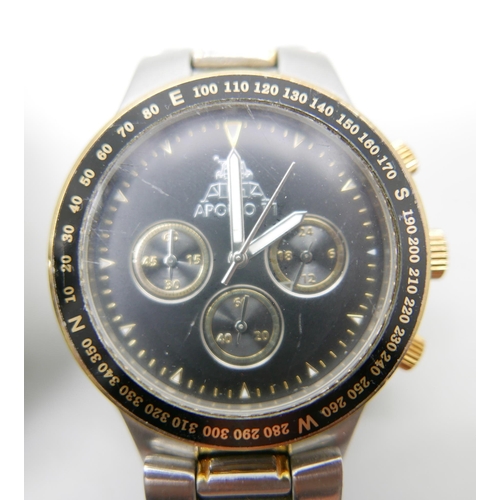 986 - A Gentleman's Pulsar Solar wristwatch and an Apollo 11 wristwatch