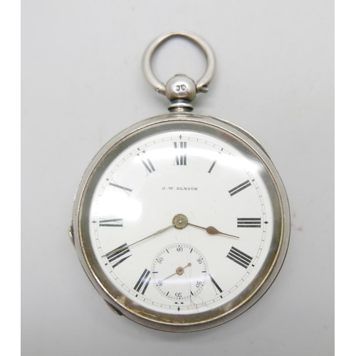 995 - A Victorian silver pocket watch, James William Benson, 62-64 Ludgate Hill, London, hallmarked London... 