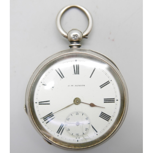 995 - A Victorian silver pocket watch, James William Benson, 62-64 Ludgate Hill, London, hallmarked London... 