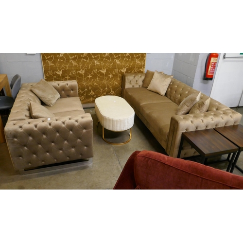 1344 - Matrix brushed gold three and two seater sofas *This lot is subject to VAT