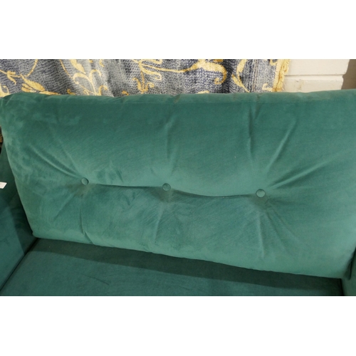 1366 - A turquoise velvet upholstered love seat