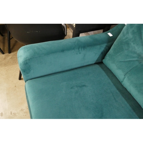 1366 - A turquoise velvet upholstered love seat