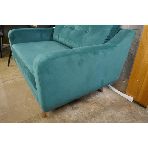 1366 - A turquoise velvet upholstered love seat