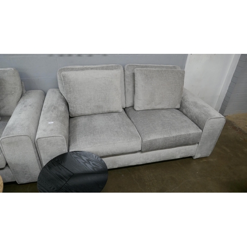 1382 - A pewter velvet two seater sofa and two armchairs