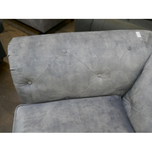 1453 - Silver velvet buttoned three seater sofa