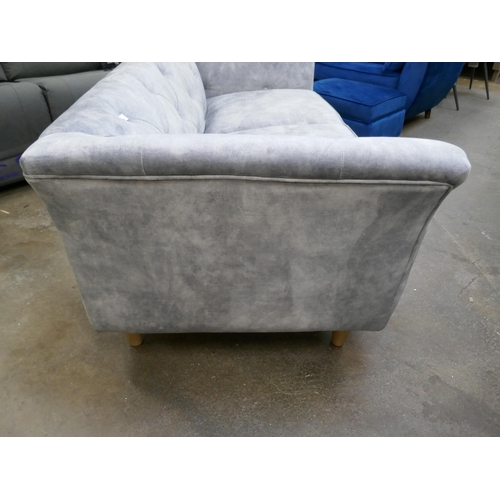 1453 - Silver velvet buttoned three seater sofa