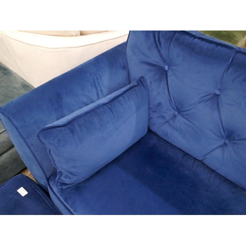 1454 - A Hoxton blue velvet three seater sofa and storage footstools £1237