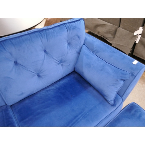 1454 - A Hoxton blue velvet three seater sofa and storage footstools £1237