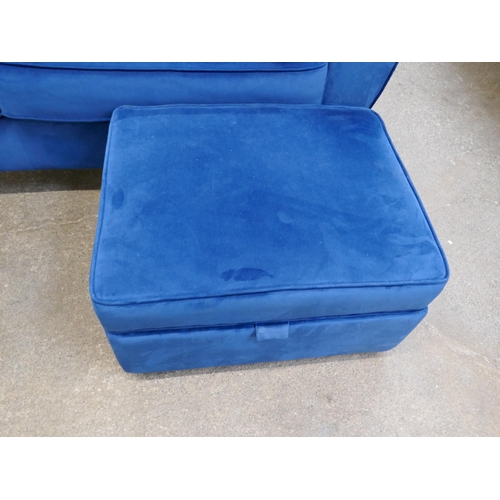 1454 - A Hoxton blue velvet three seater sofa and storage footstools £1237