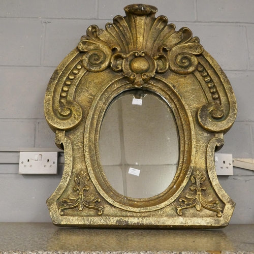 1458 - A gold gothic style garden mirror