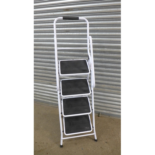 A set of 4 rung metal safety steps with handrail, an aluminium 4 rung ...