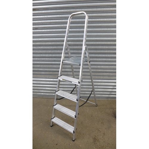 2202 - An aluminium 5 rung step ladder, an aluminium 2 rung step ladder and an aluminium 3 rung step ladder