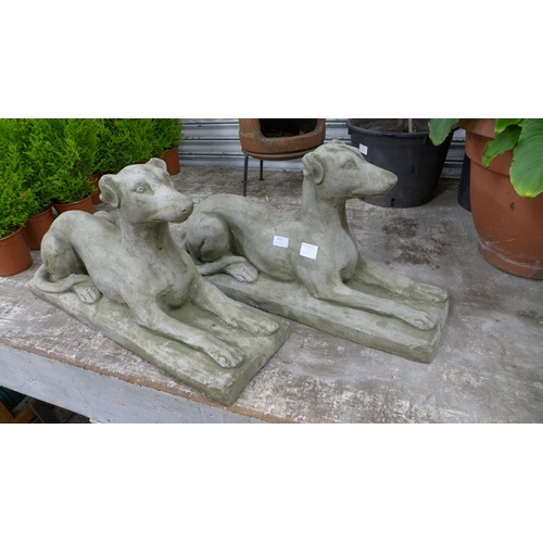 2215 - A pair of stone effect concrete greyhound figures