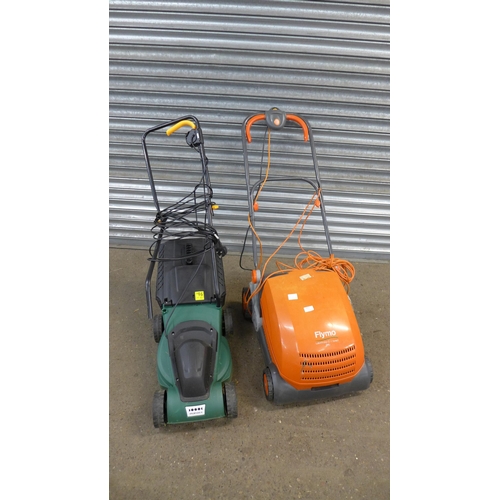 2253 - A Flymo lawn rake compact 340 and a FPLM1000-4 electric lawn mower - Both W