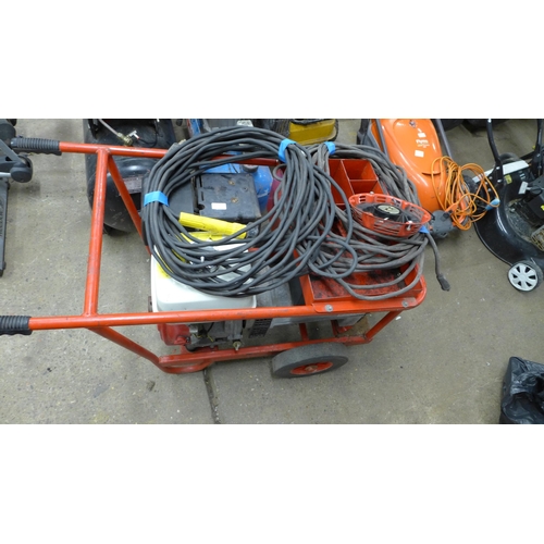 2270 - A petrol welder with 60ft earth cable, 64ft work cable, 16 amp, 110v outlet