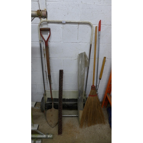 2276 - An Allen Mark X garden sweeper, an Ace of Spades turf lifter, bamboo sweeping brush and other garden... 