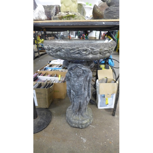 2303 - A stone effect concrete three graces two part bird bath