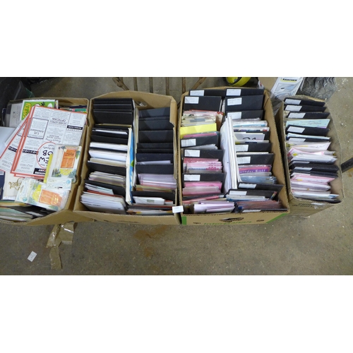 2342 - Four boxes of over 800 assorted greetings cards