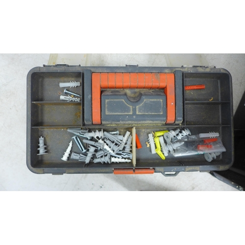 2021 - A box of assorted hand tools including sockets, assorted screws, points, clamps and grips, cable cli... 