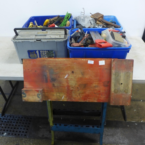 2031 - 3 Boxes of assorted hand tools including screwdrivers, sandpaper, oil cans, spanners with a Raaco to... 