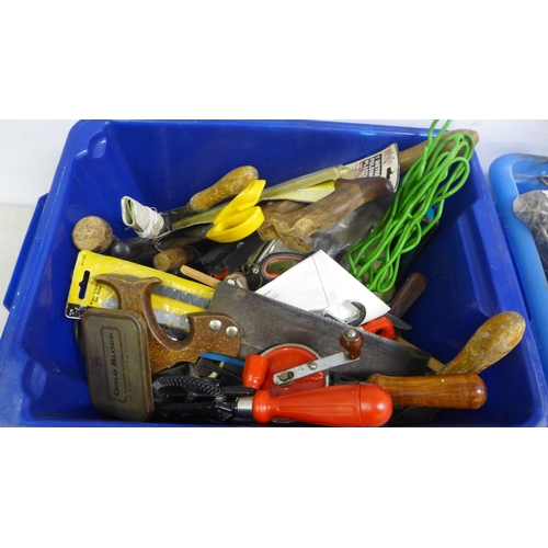2031 - 3 Boxes of assorted hand tools including screwdrivers, sandpaper, oil cans, spanners with a Raaco to... 