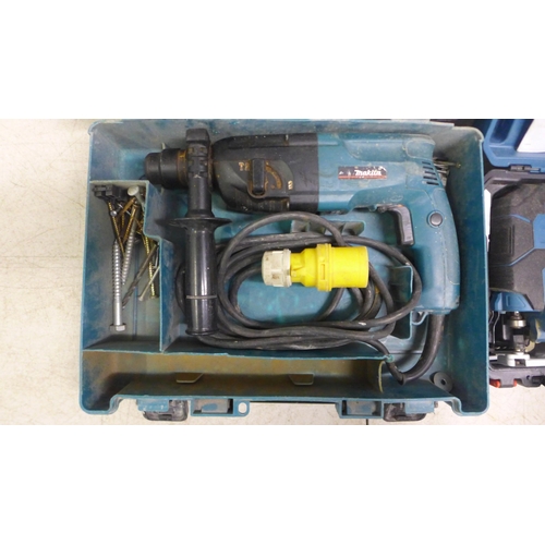 2040 - An Erbauer EJS750 jigsaw in case and a Makita HR2020 110v SDS hammer drill