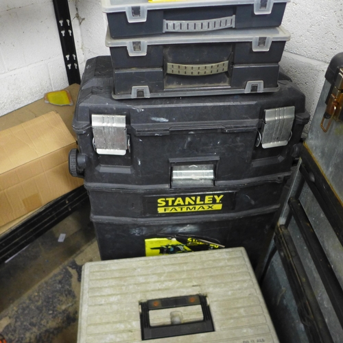 2050 - A selection of 8 tool boxes and storage boxes  including two Stanley mobile tool chests, a Stanley 1... 