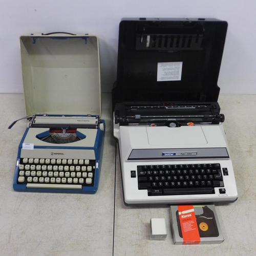 2064 - An Imperial Tab-O-Matic typewriter and a Brother Super 7300T electric typewriter