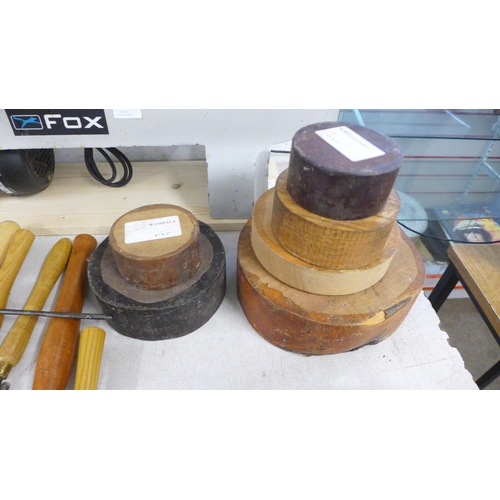 2110 - A Fox F46-251 bench lathe with a quantity of assorted wood including Purple Heart and Kambala etc. a... 