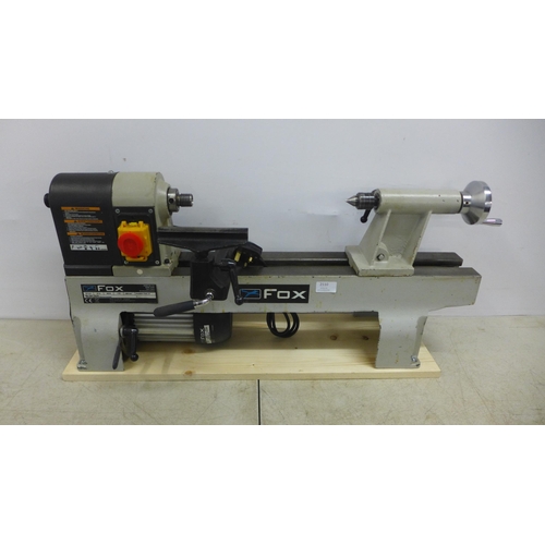 2110 - A Fox F46-251 bench lathe with a quantity of assorted wood including Purple Heart and Kambala etc. a... 