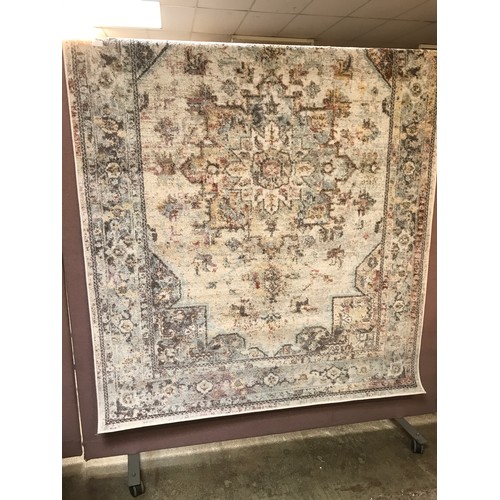 1497 - A Cream ground full pile vintage look rug with hints of duck egg blue (230x160cm)