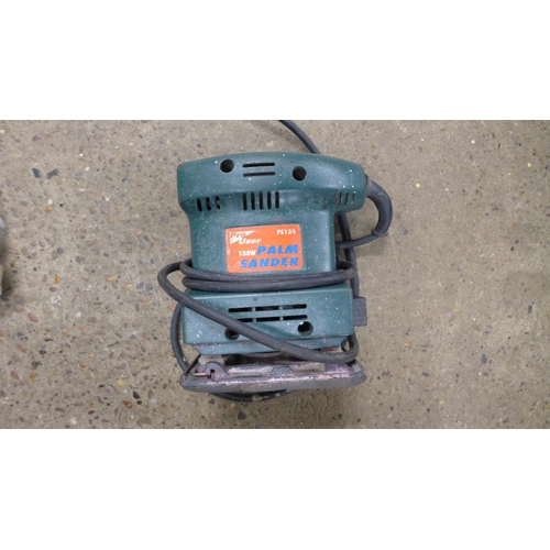 2403 - A Black and Decker drill 240V H552 3100/M, a Pro User 135w palm sander, a Titan Magnesium angle grin... 