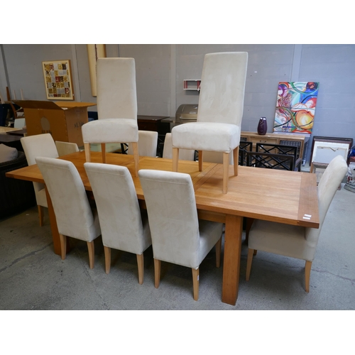 1547 - Large oak extending dining table and ten chairs