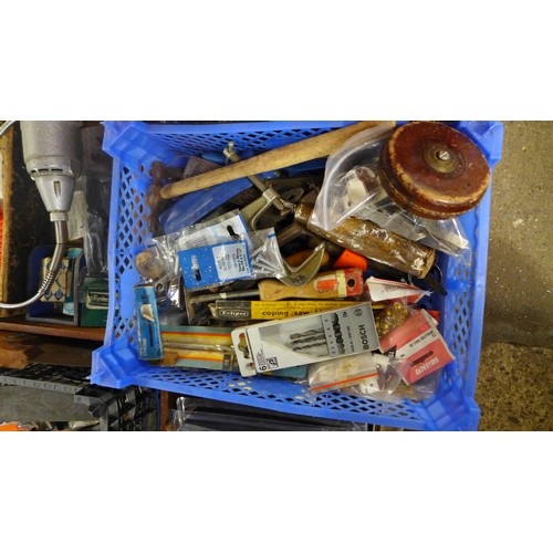 2344 - A large amount of assorted tools and consumables, mostly wood working tools including Hoselock Aquaf... 