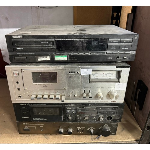 2116 - Hifi equipment - including Philips CD 61011 CD player, Aiwa AD-6300 solid state cassette deck, Denon... 