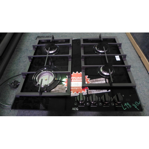 3143 - AEG 4-Burner Gas-on-Glass Hob - (One Burner Top Missing) model: HKB64540NB, Original RRP £382.5 inc.... 