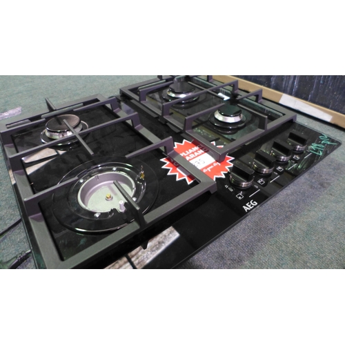 3143 - AEG 4-Burner Gas-on-Glass Hob - (One Burner Top Missing) model: HKB64540NB, Original RRP £382.5 inc.... 