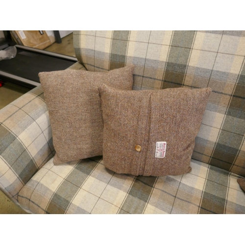 1521 - Checked fabric two seater sofa with Harris Tweed scatter cushions