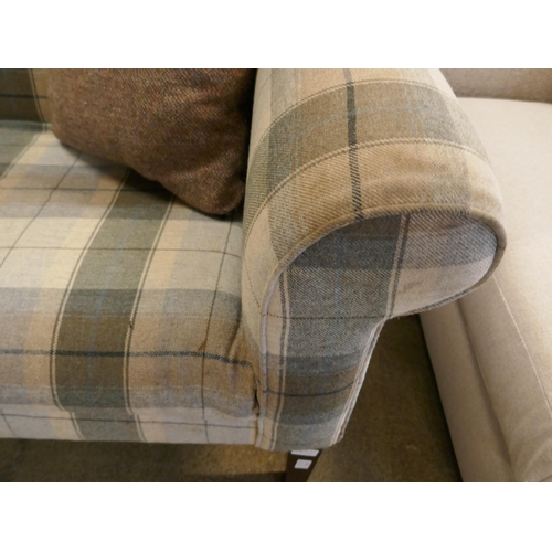 1521 - Checked fabric two seater sofa with Harris Tweed scatter cushions