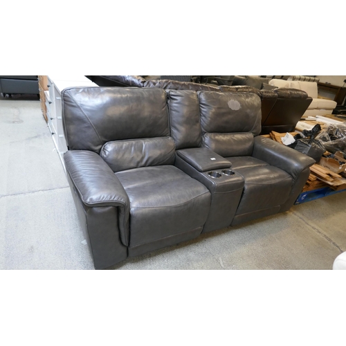 1537 - A Grey leather reclining two seater sofa