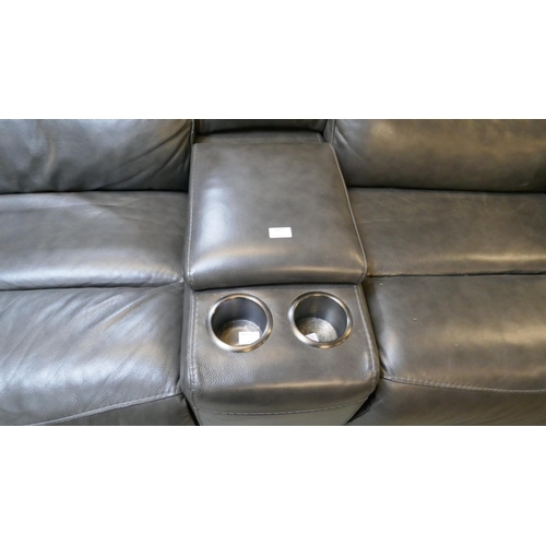 1537 - A Grey leather reclining two seater sofa