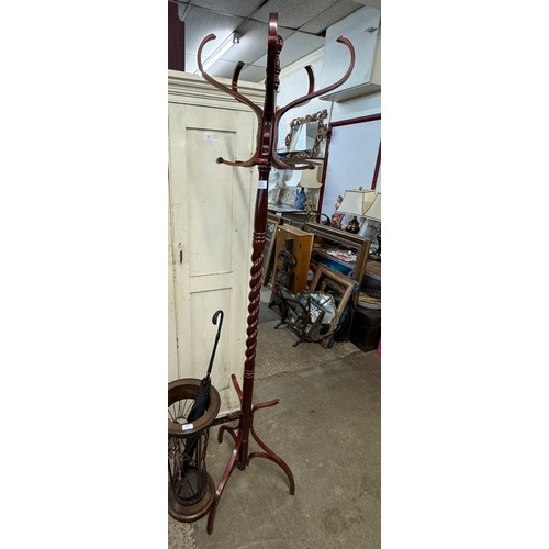 268 - A wirework stick stand and a bentwood coat stand