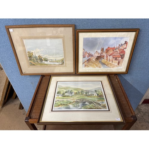 340 - Two 20th Century English School watercolours, landscapes and a print