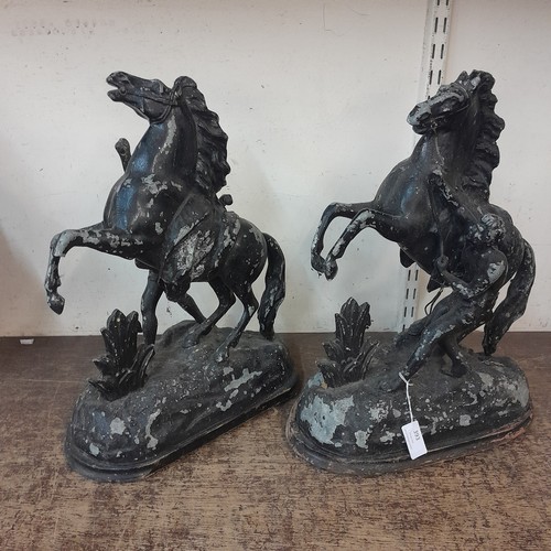 393 - A pair of spelter Marley horses figures, a/f